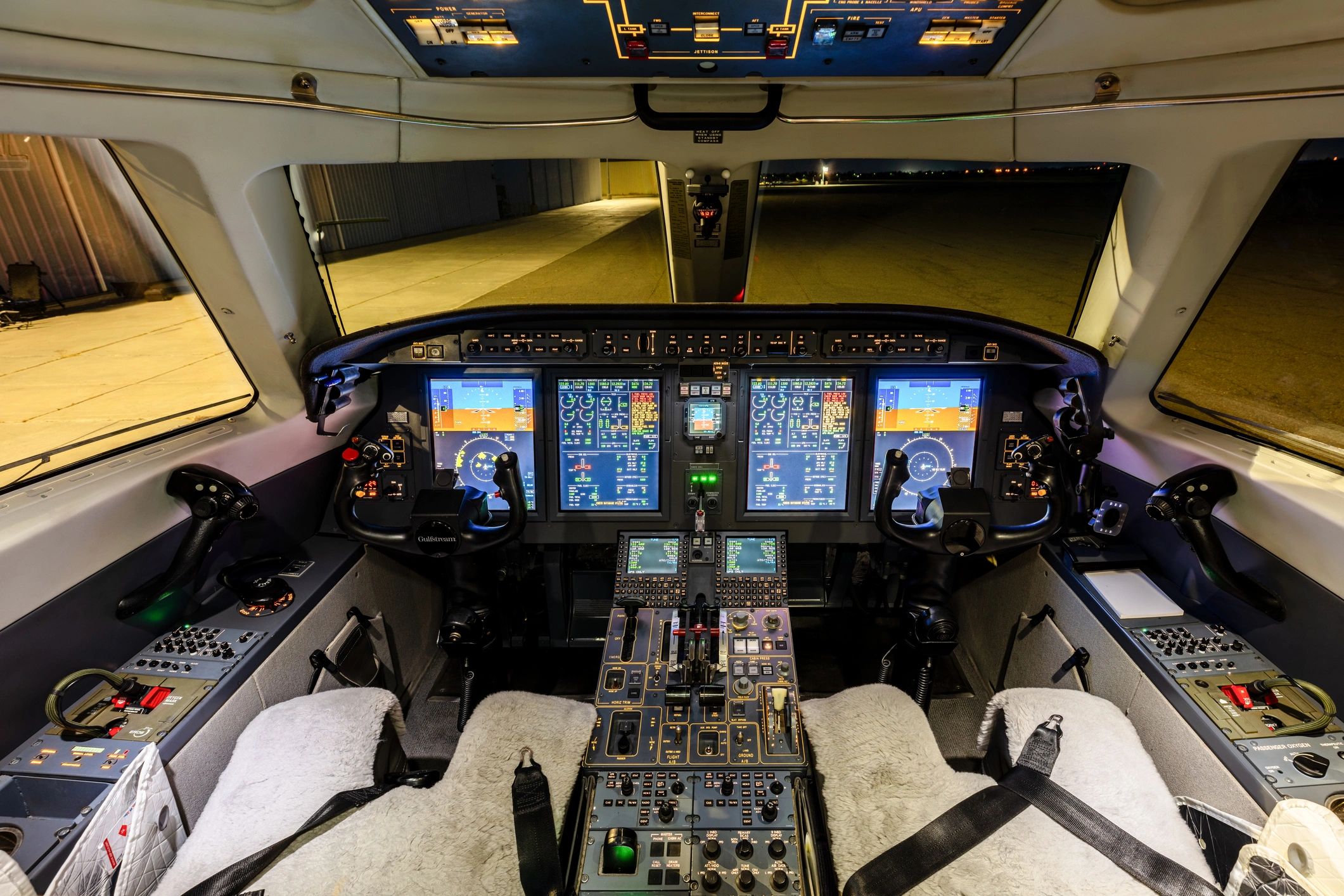 View from private jet cockpit windows